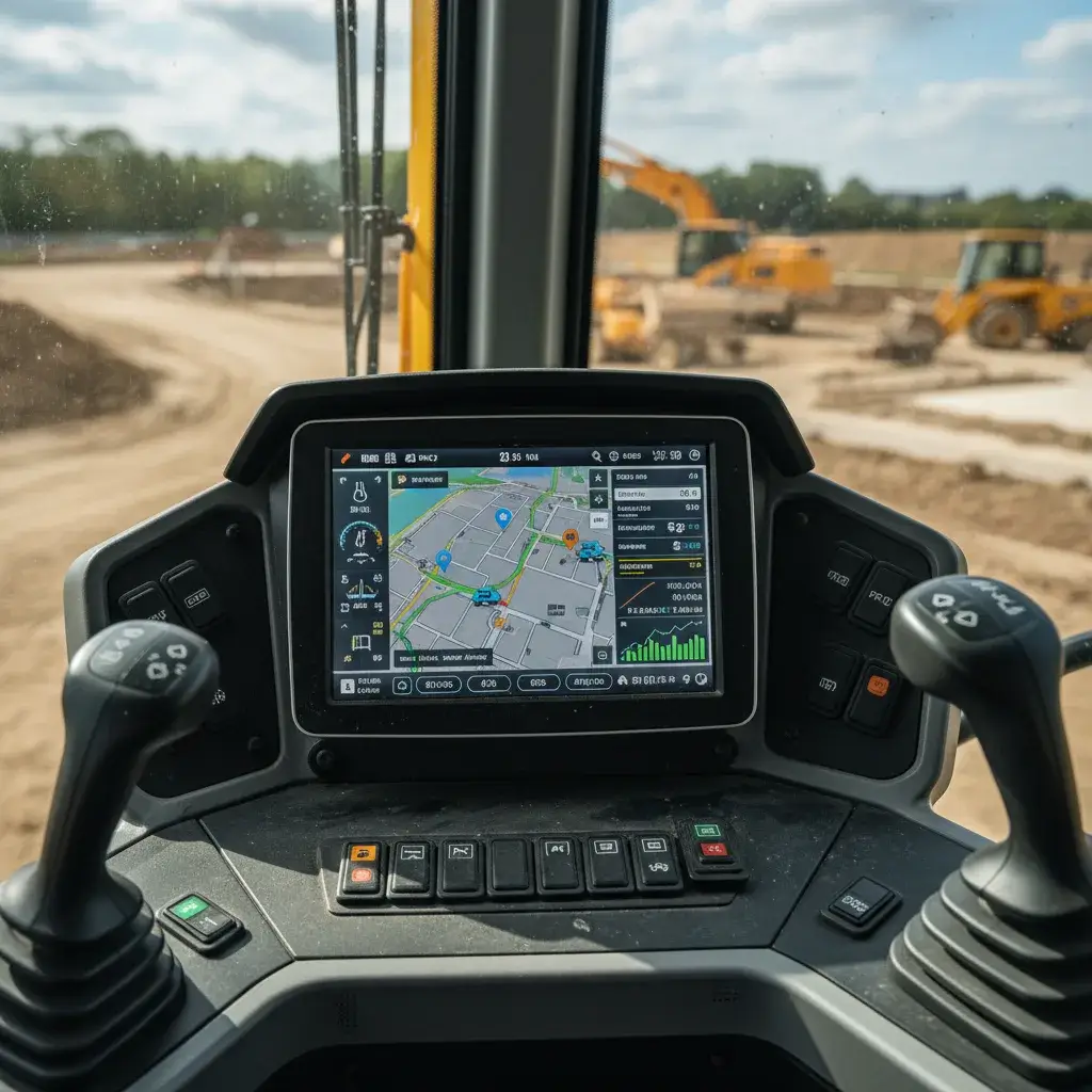 Construction technology dashboard in equipment cab