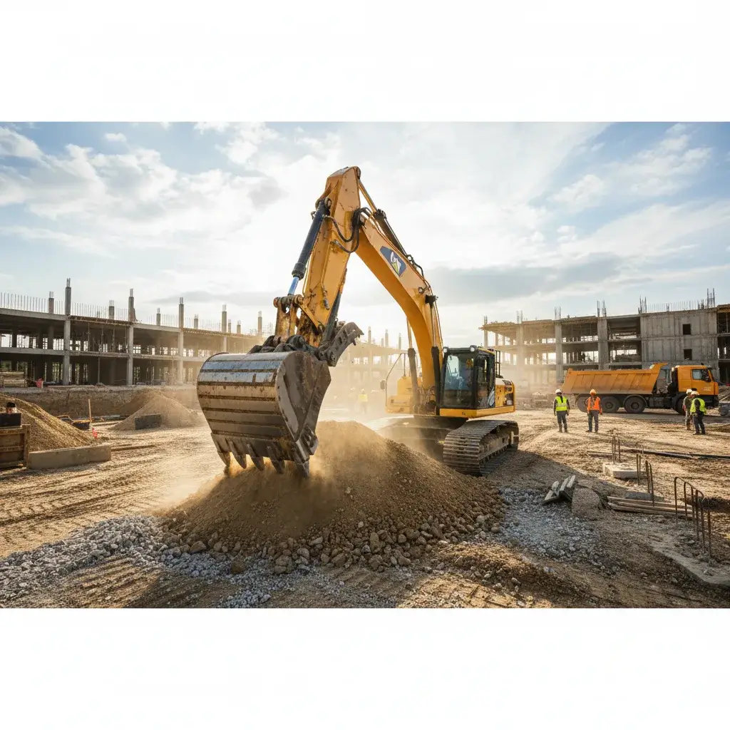 Excavator digging at construction site