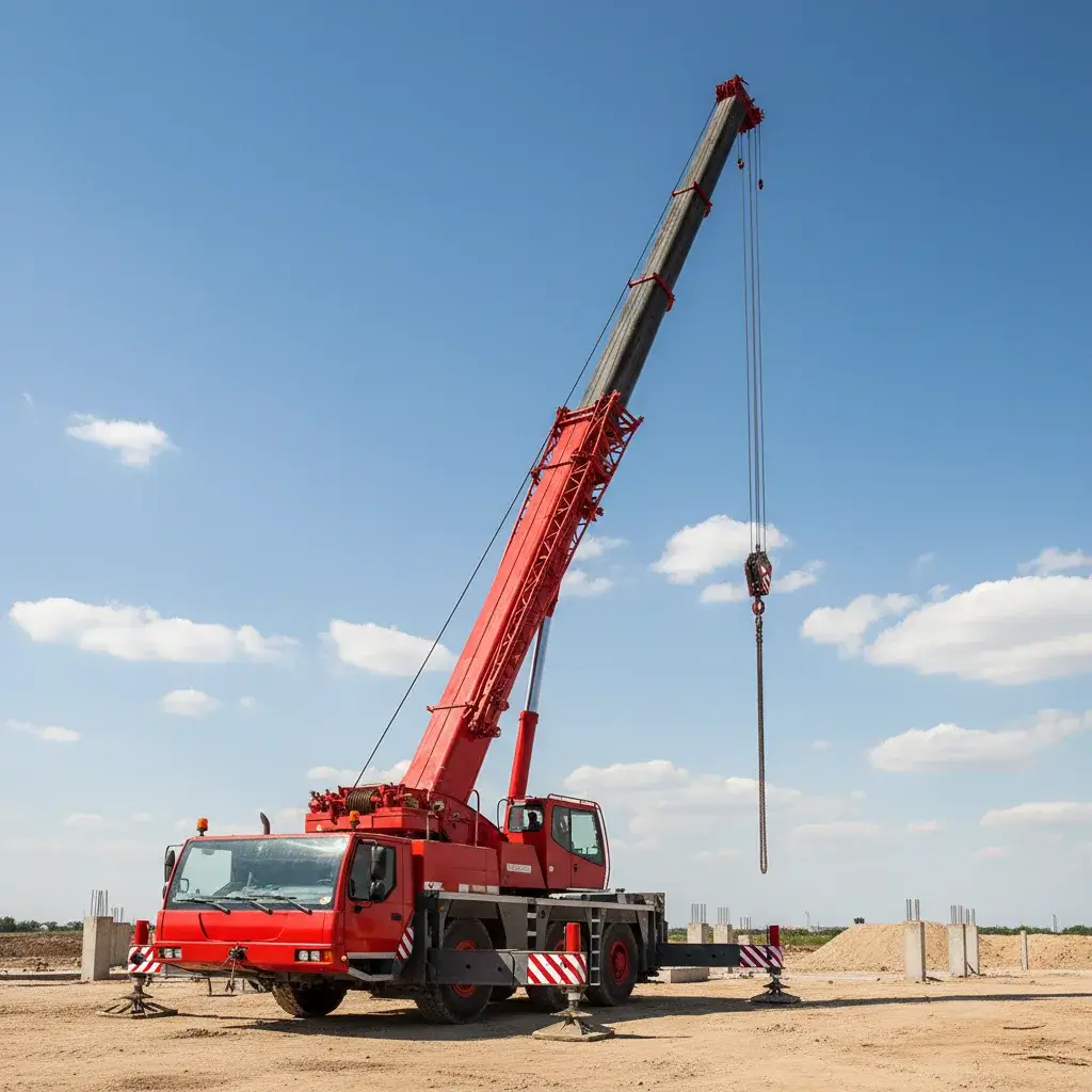 Mobile crane isolated on worksite